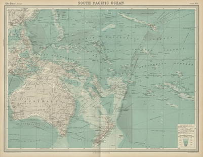 South Pacific Ocean. Oceania Polynesia Melanesia Micronesia. TIMES 1922 map: TITLE/CONTENT OF MAP: 'South Pacific Ocean' DATE PRINTED: 1922 IMAGE SIZE: Approx 44.5 x 57.5cm, 17.5 x 22.5 inches (Large); Please note that this is a folding map. TYPE: Antique atlas map