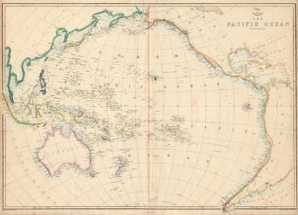 PACIFIC OCEAN Sandwich Islands/Hawaii Australia New Zealand &c. WELLER 1863 map: TITLE/CONTENT OF MAP: 'The Pacific Ocean' DATE PRINTED: 1863 IMAGE SIZE: Approx 47.0 x 65.0cm, 18.5 x 25.75 inches (Large); Please note that this is a folding map. TYPE: Antique map with original outl