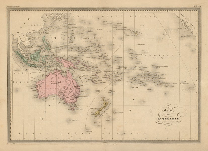 Carte de L'Océanie. Oceania. Pacific Ocean Australasia. MALTE-BRUN c1871 map (1 of 3)