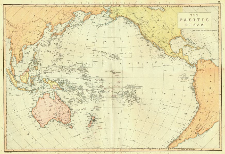 PACIFIC OCEAN. Australia New Zealand Polynesia Micronesia. BLACKIE 1893 map (1 of 3)