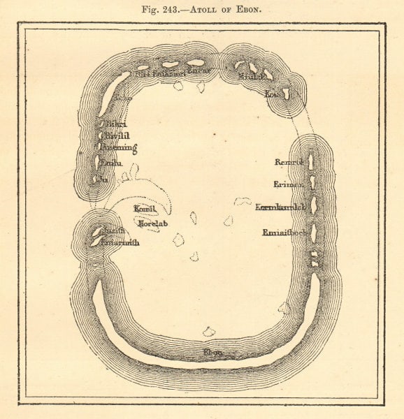 Atoll of Ebon. Pacific Ocean. Marshall Islands. Sketch map 1886 old (1 of 3)