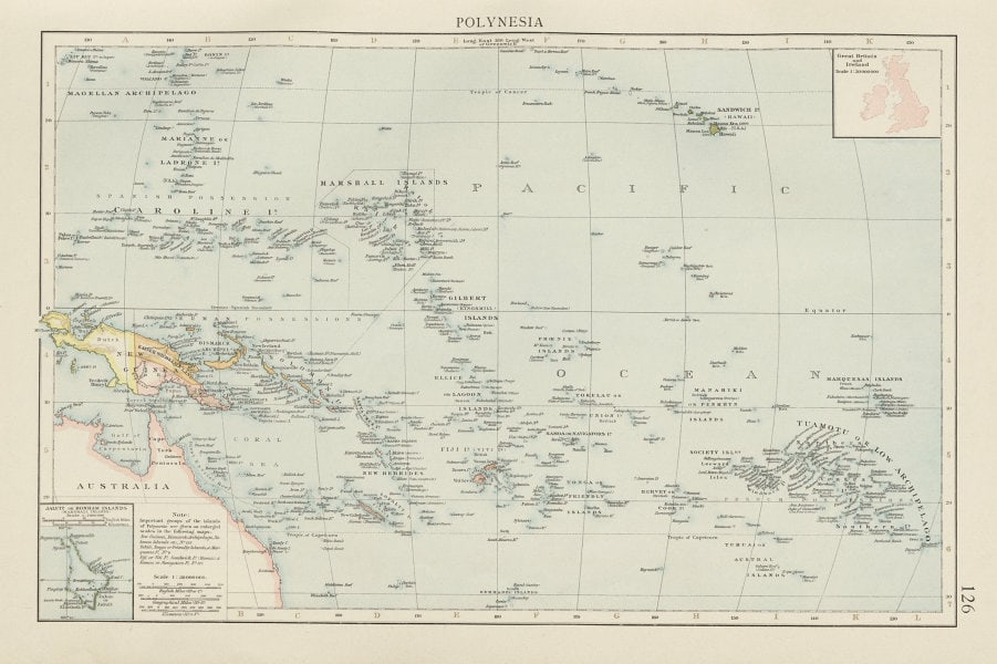 Pacific Islands. Polynesia Micronesia Melanesia. Fiji Caroline &c TIMES 1900 map (1 of 3)