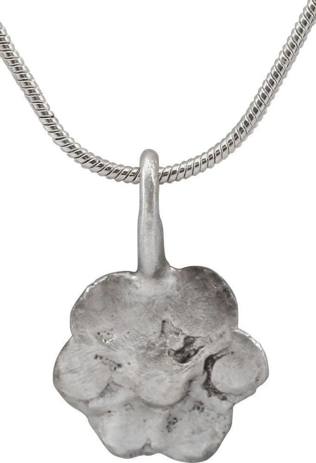 ROMAN WHEEL OF FORTUNE AMULET NECKLACE, 3RD-6TH CENTURY AD: The Wheel of Fortune (Rota Fortuna) is one of the most enduring of ancient philosophical or religious concepts. It was pivotal in Ancient Greek and Roman Paganism and smoothly transitioned into Christ