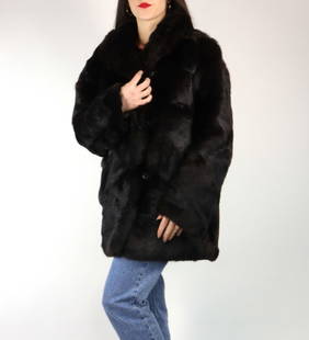 FLUFFY DARK BROWN LAPIN FUR JACKET US16 ,EU L: Title: FLUFFY DARK BROWN LAPIN FUR JACKET US16 ,EU L Dimension: Approximate size- US16 ,Size L : Important details: Length: 85cm/33.46in -Shoulders width:45cm/17.72in -Sleeve Length:65cm/25.59in -Bust