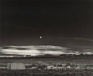 ANSEL ADAMS - Moonrise, Hernandez, New Mexico, 1941: Artist: Ansel AdamsTitle: Moonrise, Hernandez, New Mexico, 1941Medium: Photo Litho, 1998, ItalyDimensions: 7.5x6.1"Description: Heat Wax Mounted on 8.5x11" Conservation BoardArtist Bio: Ansel Adams