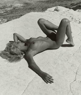 ANDRE DE DIENES - Female Figure Laying on Rock: Artist: Andre De Dienes Title: Female Figure Laying on Rock Medium: Photo Litho, 2005, China Dimensions: 9.5x11.05" Description: Heat Wax Mounted on 12x16" Conservation Board Artist Bio: Andre De Dien