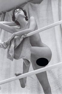 JONVELLE - Female Figure on Balcony: Artist: Jonvelle Title: Female Figure on Balcony Medium: Photo Litho, 1985, Germany Dimensions: 7.25x10.9" Description: Heat Wax Mounted on 11x14" Conservation Board Artist Bio: Jean-Francois Jonvelle