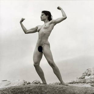 ROBERT MAPPLETHORPE - Lisa Lyon, 1980: Artist: Robert Mapplethorpe Title: Lisa Lyon, 1980 Medium: Photo Litho, 1992, Italy Dimensions: 10.15x10.15" Description: Heat Wax Mounted on 12x16" Conservation Board Artist Bio: Robert Mapplethorpe