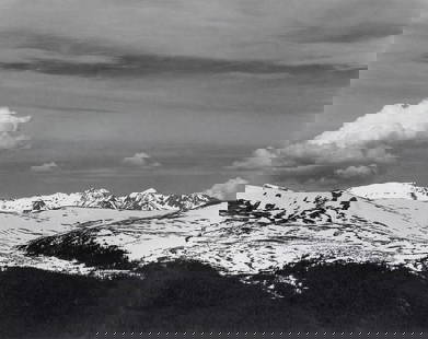 ANSEL ADAMS - Never Summer Range, Colorado, 1942: Artist: Ansel Adams Title: Never Summer Range, Colorado, 1942 Medium: Photo Litho, 1990, USA Dimensions: 9.9x7.85" Description: Heat Wax Mounted on 11x14" Conservation Board Artist Bio: Ansel Adams wa