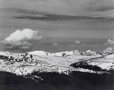 ANSEL ADAMS - Never Summer Range, Colorado, 1942: Artist: Ansel AdamsTitle: Never Summer Range, Colorado, 1942Medium: Photo Litho, 1990, USADimensions: 9.9x7.85"Description: Heat Wax Mounted on 11x14" Conservation BoardArtist Bio: Ansel Adams was