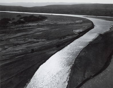 ANSEL ADAMS - Sand Bar, Rio Grande, Big Bend, Texas: Artist: Ansel Adams Title: Sand Bar, Rio Grande, Big Bend National Park, Texas, 1942 Medium: Photo Litho, 1984, USA Dimensions: 9.45x7.4" Description: Heat Wax Mounted on 11x14" Conservation Board Art