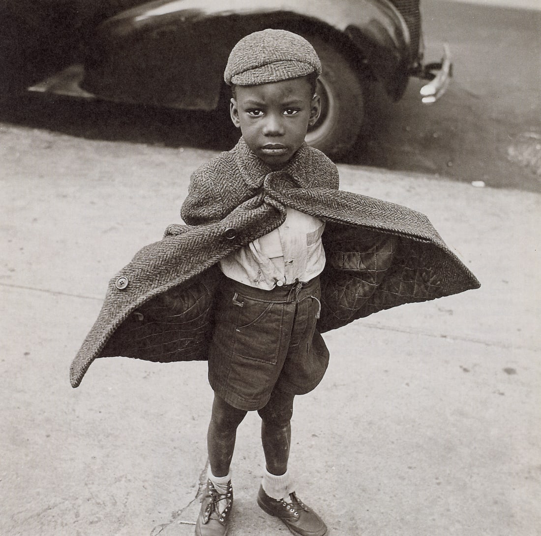 JEROME LIEBLING - Butterfly Boy, NYC, 1949: Artist: Jerome Liebling Title: Butterfly Boy, Knickerbocker Village, New York City, 1949 Medium: Photo Litho, 2012, Italy Dimensions: 7.45x7.4" Description: Heat Wax Mounted on 8.5x11" Conservation Bo