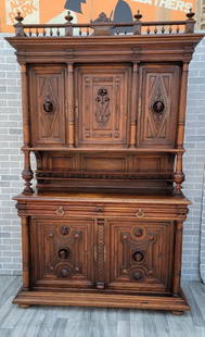 Antique French Gothic Figural Carved Walnut Chateau Buffet Sideboard Cabinet: Antique French Gothic Figural Carved Walnut Chateau Buffet Sideboard Cabinet A Beautiful Antique Carved Walnut high quality commission French Chateau Cabinet. Adorned with beautifully Carved Realistic