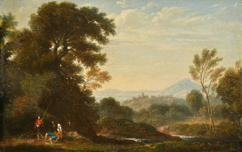 Early 1800''s Scottish Oil Painting, Figures in Highland Landscape Golden Light: Title: Early 1800''s Scottish Oil Painting, Figures in Highland Landscape Golden Light Description: Artist/ School: Circle of Patrick Nasmyth (1787-1831) British Title: A Highland Landscape with Figur