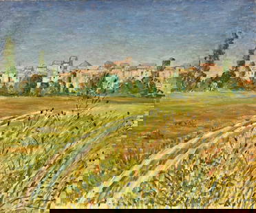 View over Provence Village French Impressionist Oil on Canvas 20th century: Title: View over Provence Village French Impressionist Oil on Canvas 20th century Description: View towards the Village (Provence) by Guy Pichon (French 1933-2007) oil on canvas, unframed signed canva