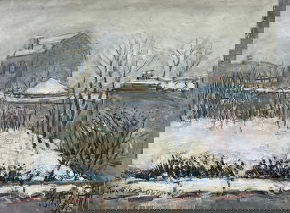 1960''s French Post-Impressionist Oil - Winter French Landscape in Sannois, Paris 1960's: Title: 1960''s French Post-Impressionist Oil - Winter French Landscape in Sannois, Paris 1960's Description: Sannois (suburb of Paris) In Winter by Édouard Righetti (1924-2001) Signed lower front