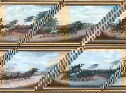 Set of 4 - Fine Victorian Coaching Scene Original Oil Paintings, Coach & Horses c. 1870''s: Title: Set of 4 - Fine Victorian Coaching Scene Original Oil Paintings, Coach & Horses c. 1870''s Description: Artist/ School: English School, circa 1870''s, circle of Charles Cooper Henderson (Britis