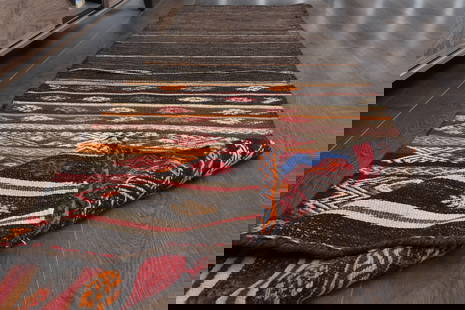 2'4x8'5 BROWN, FARMHOUSE DECOR, Kilim, Turkish Vintage Runner Rug, Handmade, Brown Orange Red,: Title: 2'4x8'5 BROWN, FARMHOUSE DECOR, Kilim, Turkish Vintage Runner Rug, Handmade, Brown Orange Red, Hallway Runner Origin: Turkey Date/Period: 1960 - 1970 Materials: Wool and Cotton Size: Width: 2.4