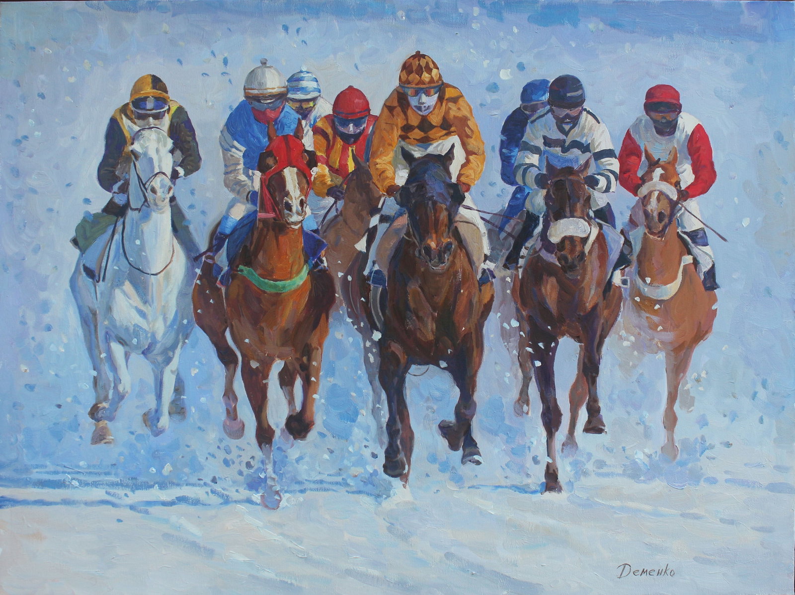 Demenko Anatoly - Horse racing: Artist/Title: Demenko Anatoly - Horse racing Date: 2022 Medium: oil on canvas Dimensions: 60 x 80 cm Description: Ukrainian famous artist, participant of exhibitions in Ukraine and Great Britain. Regu