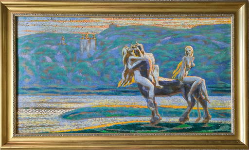 Turanskiy Oleksndr - Growing Dark. Vydubychi: Artist/Title: Turanskiy Oleksndr - Growing Dark. Vydubychi Date: 1992 Medium: oil on hardboard. framed Dimensions: 55 x 100 cm Description: Ukrainian painter. Member of the Union of Artists of Ukraine