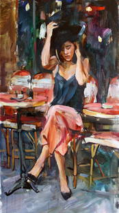 Iliinskiy Igor (Vincent) - Woman in the cafe: Artist/Title: Iliinskiy Igor (Vincent) - Woman in the cafe Date: 2023 Medium: oil on canvas Dimensions: 55 x 31 cm Description: Ukrainian painter. Works and lives in Kharkiv (Ukraine). Participated in