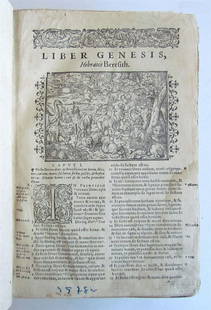 1578 BIBLE ILLUSTRATED by Tobias Stimmer antique BIBLIA LATINA 16th CENTURY: Biblia sacra Veteris et Novi Testamenti, secundum editionem vulgatam Basel, T. Guarin ; 1578 3 parts in 1 volume With numerous text woodcuts by Tobias Stimmer, printer's mark and 1 folded engraving.