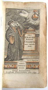 1643 ERASMUS of ROTTERDAM COLLOQIA antique ELZEVIR VELLUM BINDING: COLLOOQIA by Desiderius Erasmus Roterodamus Lugduni Batavorum: Elzeviriana ; 1643 Size 3 by 5 1/4" Original vellum Very good condition Text in Latin Desiderius Erasmus Roterodamus , Erasmus of