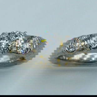 18K Gold PLATINUM DIAMOND THREE STONE RING C.1970 VINTAGE STUNNING: KG/ N-UTOO 18K GOLD& PLATINUM DIAMOND RING SIZE: 5.5-5.75 WEIGHT 9.7 G DIAMONDS ARE APPROX. 1.05 CTS, H-I COLOR, VS2 CLARITY, OLD EURO CUT STAMPED: 18K PLATINUM Reserve: $3,440.00 Shippi