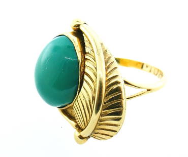 Vintage 14k Yellow Gold Native American Navajo ROW BOW Turquoise Leaf Ring 7.75: AK TT0 Vintage 14k Yellow Gold Navajo Signed ROW / BOW Turquoise Leaf Ring Size 7.75 · Wonderful ring that is a great addition to your collection. · Weight is 7.1 grams · Made of