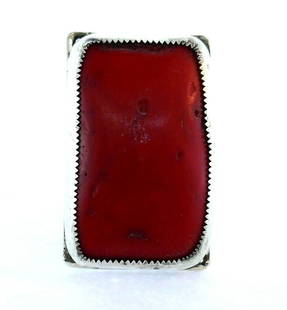 Native American Sterling Silver Branch Coral Ring: NS AOO Native American sterling silver branch coral ring Measurements: the ring size is 5.5; the setting part is 1" W x 1 1/2" L Weight is 25.9 grams In excellent condition; wear consistent with age a
