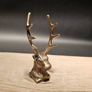 Brass Elk Deer Stag Pen Holder Desk Stand: 3 3/4" Long 2 1/8" Tall 4 1/4" Tall x 2" wide Nice reproduction of an antique pen holder. Pen is not included.... (is available separately) This piece is all solid brass, well made! Be sure