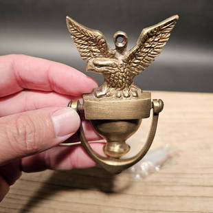 Small 4" Brass Eagle Door knocker: 4 1/4" Tall x 2 1/4" Wide Great reproduction eagle door knocker cast from an antique. Really great authentic looking detail and slight antique patina. This piece is in natural brass so it will age