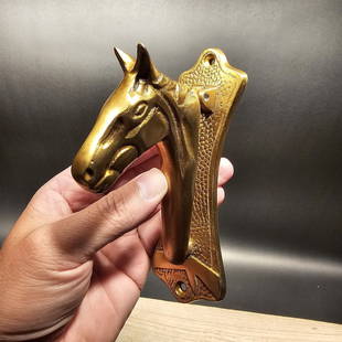 6" Brass Horse Door Knocker: 5 3/4" Tall x 2" Wide Nice heavy quality reproduction door knocker! As you can see this is a solid brass horse door knocker. The brass has a lacquer finish to help protect it from tarnishing. 