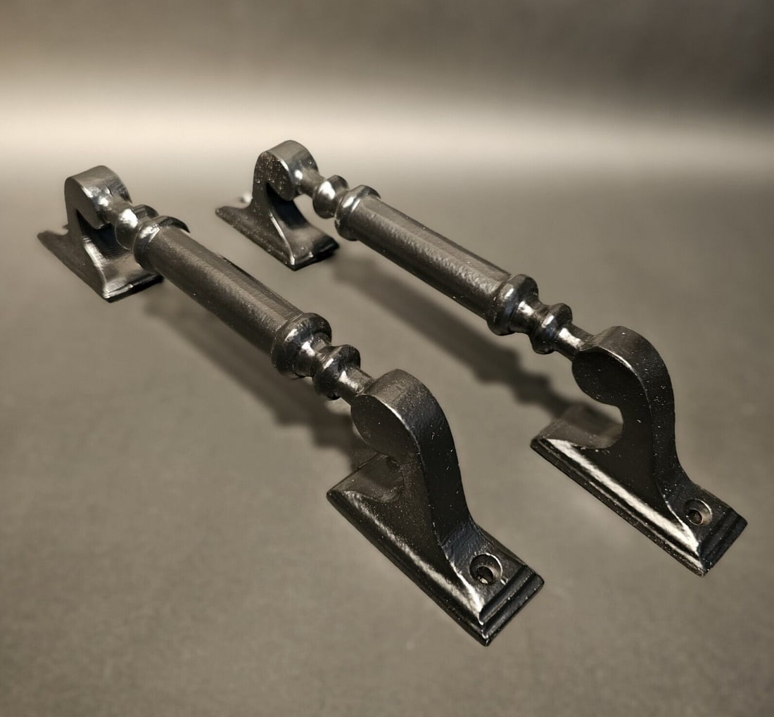 (2) 11 3/4" Large Solid Black Cast Iron Door Gate Handles (1 of 9)
