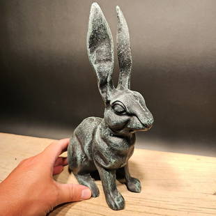 Cast Iron Verdi Garden Table Door Stop Rabbit Hare: 10 1/4" Tall x 6" Long x 3" Wide Nice Reproduction solid cast iron rabbit statue. This rabbit is much thicker, and heavier then other similar ones we have seen. Makes a great accent piece indoor or ou