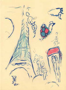 Marc Chagall: Chagall Lithograph Sketch Angel of Mozart, Paris Opera: Title: Sketch for Angel of Mozart Medium: Lithograph Marks: unsigned not numbered Printed: by Mourlot, France 1966 Paper Size: 13 x 9.50 inch Provenance: The Ceiling of Paris Opera book 1966