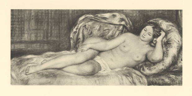 Pierre-Auguste Renoir "Odalisque": Medium: collotype (after the painting). Printed in 1923 and published in Paris by Bernheim-Jeune in an edition of 150 for the "Renoir, peintre du nu" portfolio. Image size: 4 1/4 x 9 3/4 inches (108 x