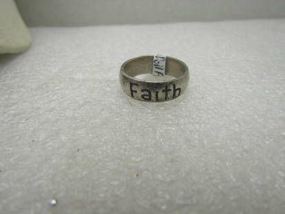 Vintage Sterling Silver FAITH Band/Wedding Ring, Sz. 8: Vintage Sterling Silver FAITH Band/Wedding Ring, Sz. 8, Appx. 4.80 grams, 6.5mm wide. Signed with $ mark, also marked sterling and tested. Good to very good condition. Some light wear and light oxidat