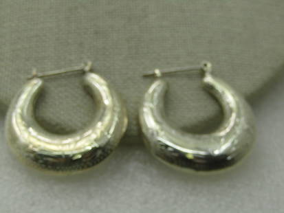 Vintage Sterling Engraved Puffy Hoop earrings, 1-3/8": Vintage Sterling Engraved Puffy Hoop earrings, 1-3/8" long and 1.25" wide. Appx. 7.4mm thick, hollow design with pretty engraved design. Tapered less puffy toward the top. Not signed and marked but ha