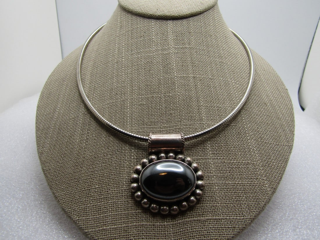 Vintage Sterling Hematite Pendant/Necklace, Silver Plated 18.5" Snake Chain (1 of 6)