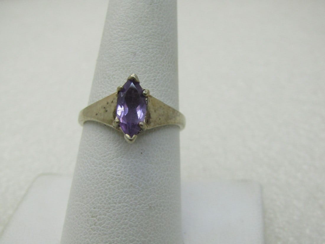 Vintage Sterling Silver Amethyst Ring, Marquise, Sz. 8 (1 of 8)