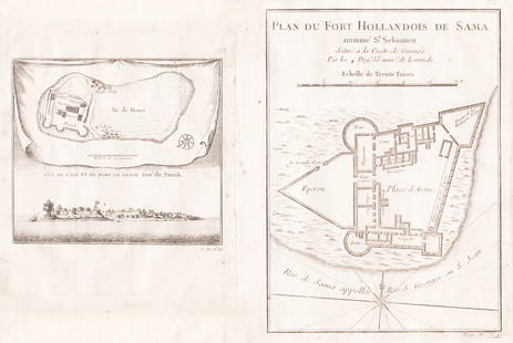 Prevost: British & Dutch Forts in Sierra Leone & Ghana: Title/Content of Map: Prevost: British & Dutch Forts in Sierra Leone & Ghana Date Printed: 1755, Paris Cartographer: Bellin/Prevost d'Exiles Size: 1) 5 7/8" x 8 1/4; 2) 7" x 5 1/2" Additional Info: A