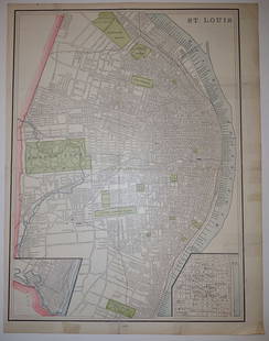 Map of Kansas City, Missouri and Kansas City, Kansas (and) St. Louis: Title: Map of Kansas City, Missouri and Kansas City, Kansas (and) St. Louis Cartographer: George F. Cram Publisher: George F. Cram Date: 1892 Description: "Kansas City" - Map with streets named, railr