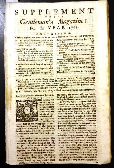 1774 Magazine Edmund Burke American Taxation (1 of 5)