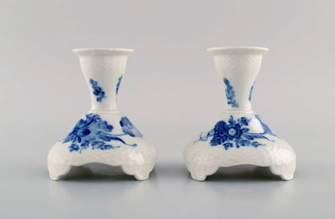 Two Royal Copenhagen Blue Flower Curved candlesticks. Model number 10/1711. Dated 1965.: Two Royal Copenhagen Blue Flower Curved candlesticks. Model number 10/1711. Dated 1965. Measures: 10.5 x 10.5 cm. In excellent condition. Stamped. 1st factory quality. Reserve: $140.00 Shipping: Domes