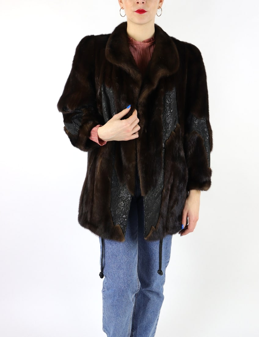 LEATHER & BROWN MINK FUR JACKET EU: L; US: 16 (1 of 10)