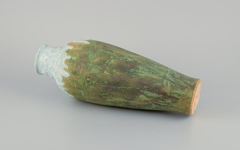 Pierrefonds, French ceramic workshop. Unique ceramic floor vase. Glaze in light tones on a matte (1 of 11)