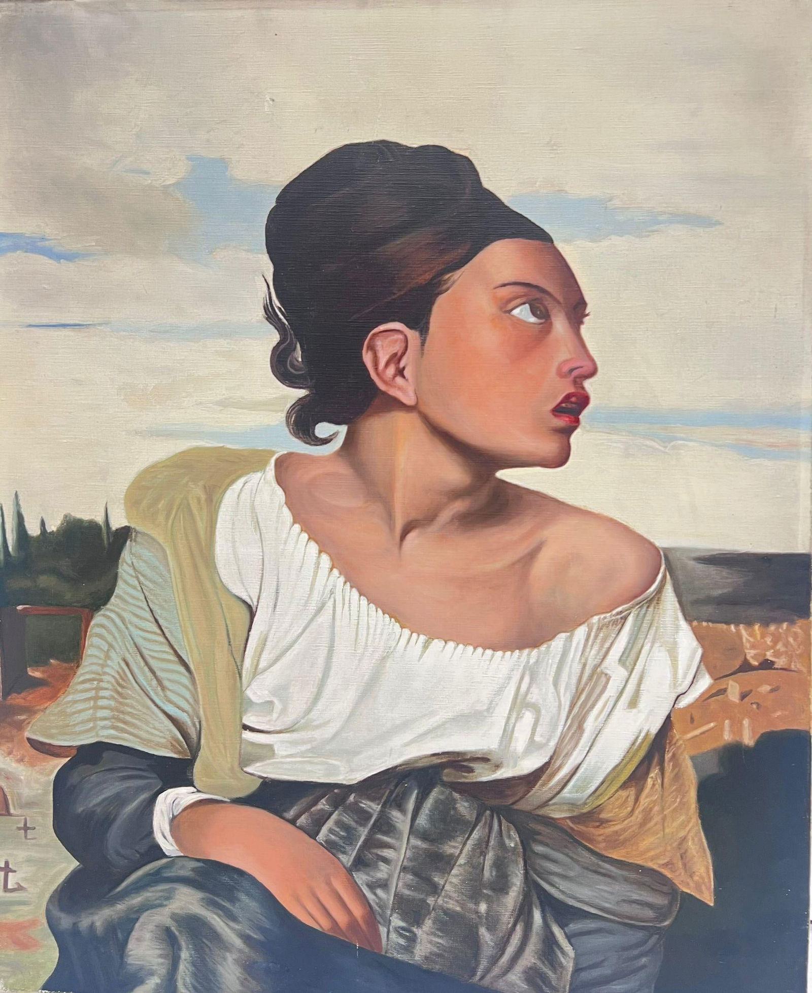 20th Century French Modernist Profile Portrait of a Lady Staring into the Sky 1970 (1 of 20)
