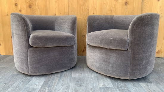 Mid Century Modern Faudet-Harrison Designed Continuous Swivel Tub Lounges for SCP England - Pair: Mid Century Modern Faudet-Harrison Designed Continuous Swivel Tub Lounges for SCP England Newly Upholstered in a High End Plush “Smoked-Ash ”Italian Mohair - Pair Exquiste Pair of