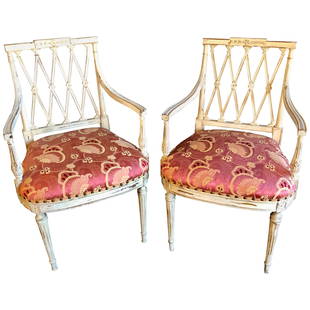 Pair of 19th-20th Century Armchairs in Scalamandre Upholstery Swedish Finish: Title: Pair of 19th-20th Century Armchairs in Scalamandre Upholstery Swedish FinishDescription: Pair of 19th-20th century armchairs in a Scalamandre upholstery having a Swedish Finish. These French